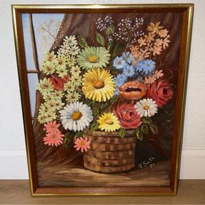 Lilly Daisy Oil Painting Of Floral Arrangement Framed Signed P. Smith 1980